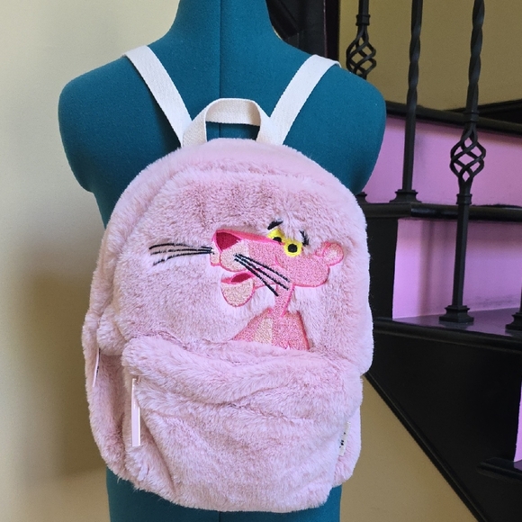 Zara Kids Pink Panther Fuzzy Backpack - 14x10 - Picture 1 of 6